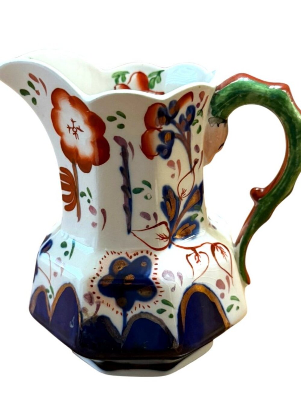 Antique Allertons Gaudy Welsh Sunflower Serpent Handle Pitcher Jug England